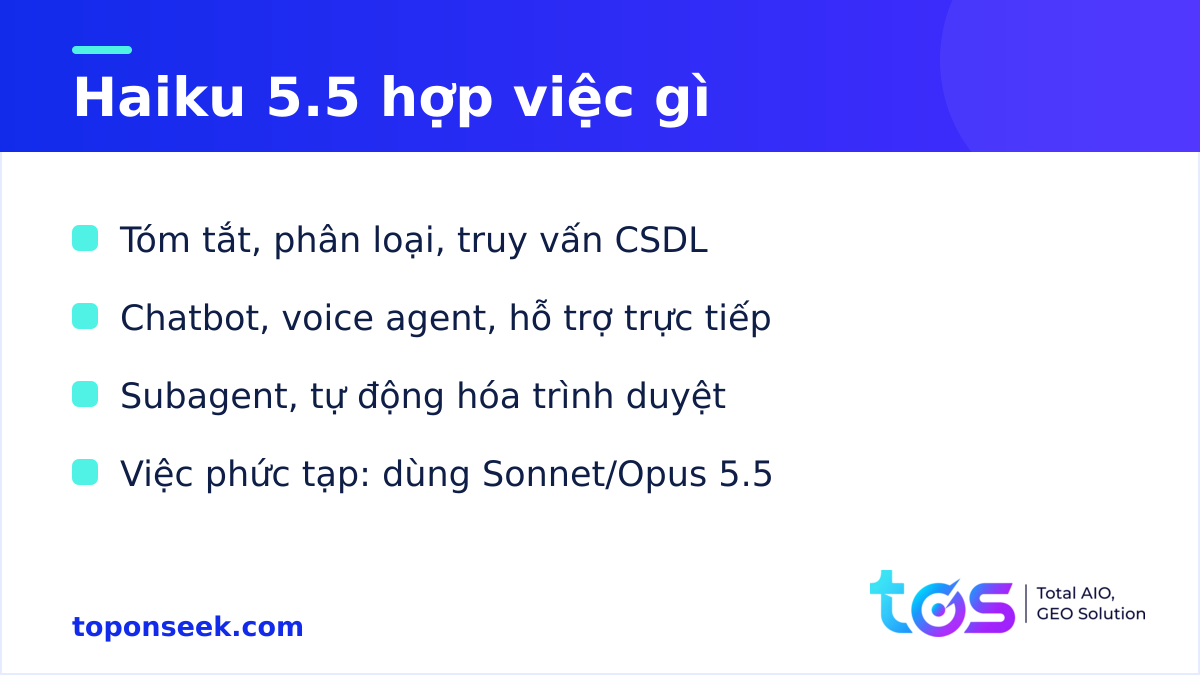 Claude Haiku 5.5 hợp với tác vụ nào