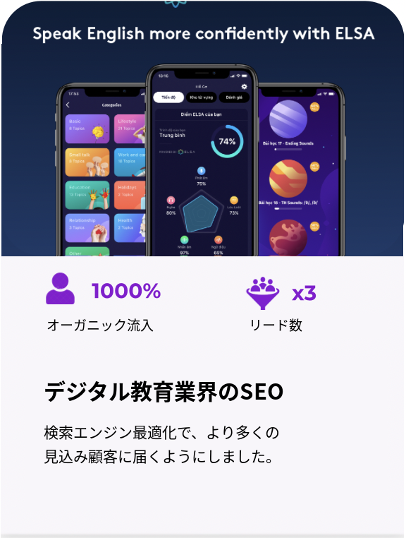 ELSA（デジタル教育）のSEO事例：オーガニック流入1000%、リード数3倍